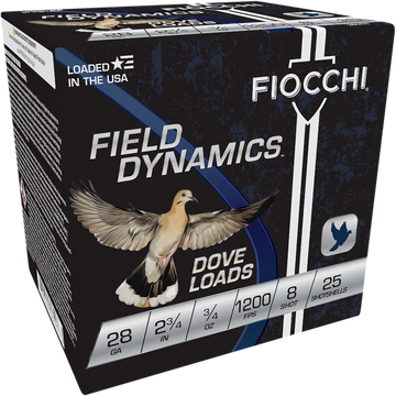 Fiocchi Field Dynamics Dove & Quail 28 Gauge 2.75" 3/4 oz 8 Shot Lead - Box or Case