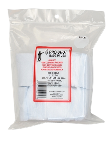 Pro-Shot 214250 Cleaning Patches 38-45 Cal/410/20 Ga 2.25" Cotton Flannel 250-Pack