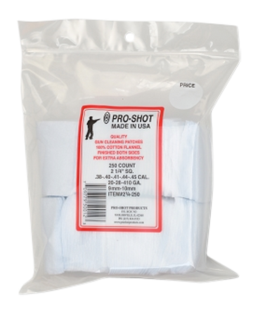 Pro-Shot 214250 Cleaning Patches 38-45 Cal/410/20 Ga 2.25" Cotton Flannel 250-Pack