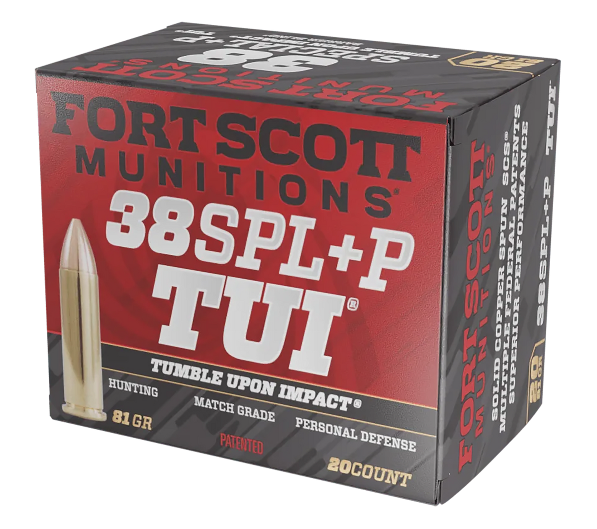 Fort Scott Munitions Tumble Upon Impact (TUI) 38 Special +P 81 gr Solid Copper Spun - Box or Case