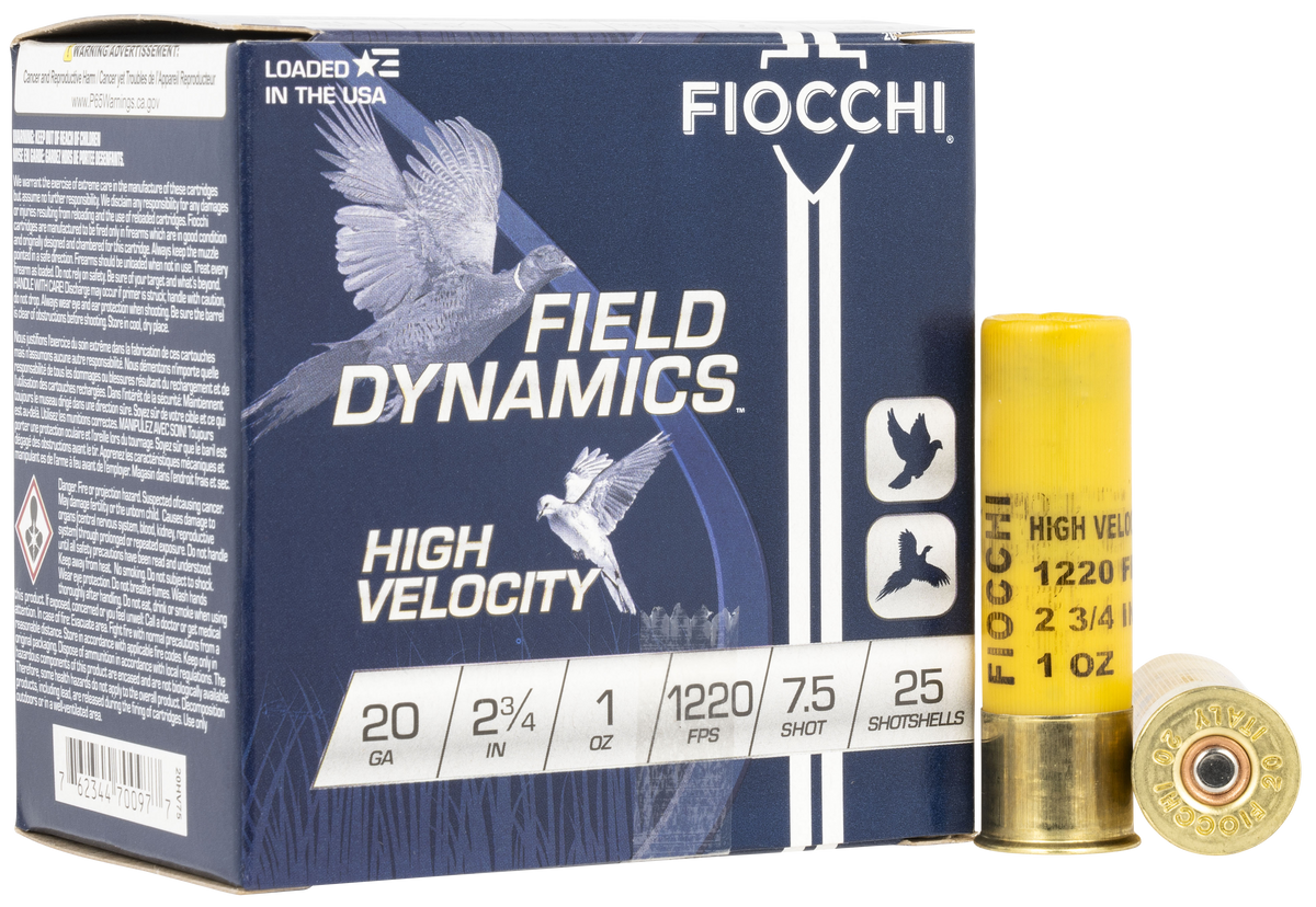 Fiocchi 20HV75 Field Dynamics High Velocity 20 Gauge 2.75" 1 oz #7.5 Lead Shot 25 Bx/10 Cs - Box or Case