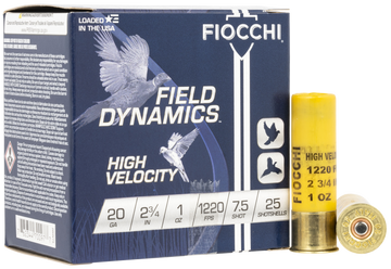 Fiocchi 20HV75 Field Dynamics High Velocity 20 Gauge 2.75" 1 oz #7.5 Lead Shot 25 Bx/10 Cs - Box or Case