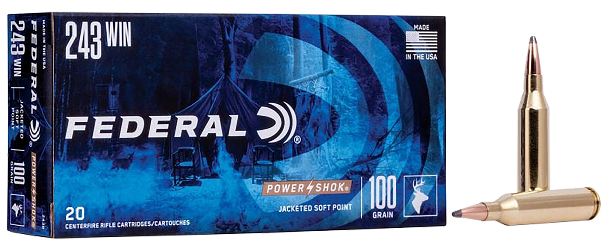Federal 243B Power-Shok 243 Win 100gr Jacketed Soft Point 20 Rd - Box or Case