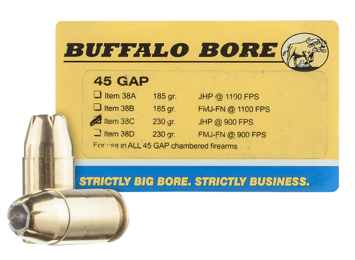 Buffalo Bore Ammunition Personal Defense Strictly Business 45 GAP 230gr Jacketed Hollow Point 20 Rd Box - Box or Case