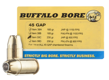 Buffalo Bore Ammunition Personal Defense Strictly Business 45 GAP 230gr Jacketed Hollow Point 20 Rd Box - Box or Case
