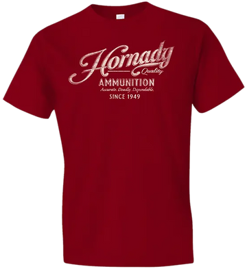 Horizon Design Hornady Gear Vintage Script Red Cotton Semi-Fitted T-Shirt Large