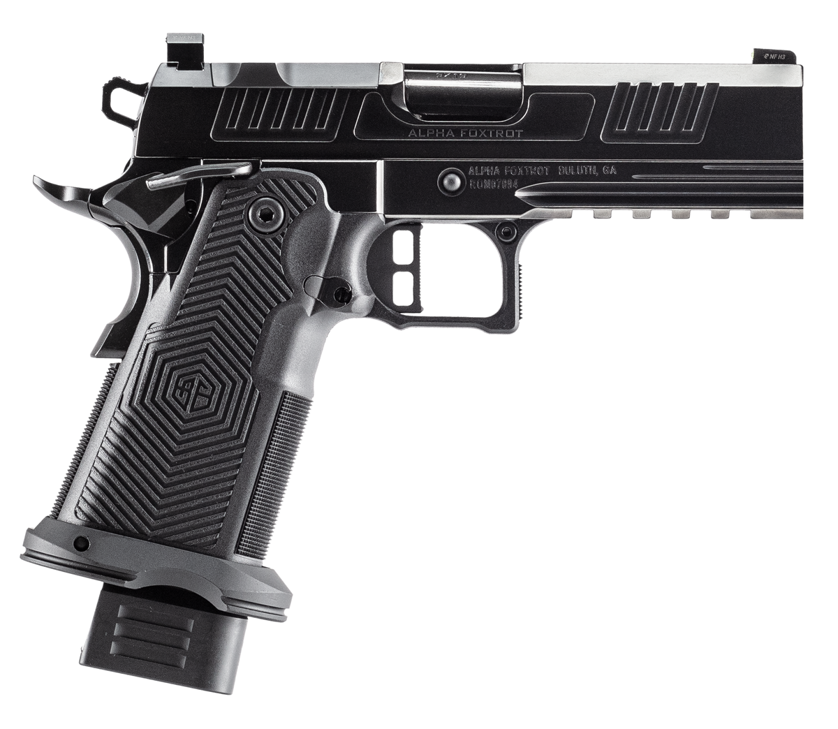 Alpha Foxtrot AF1911 Romulus 9mm Luger 4.25" 20+1 Semi-Auto Pistol - Black DLC, Compensated, Optic Ready