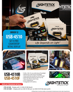 Bayco Nightstick CTD-4510M1 Counter Display - 6 USB-4510B & 6 USB-4510F Multi-Flood Headlamps