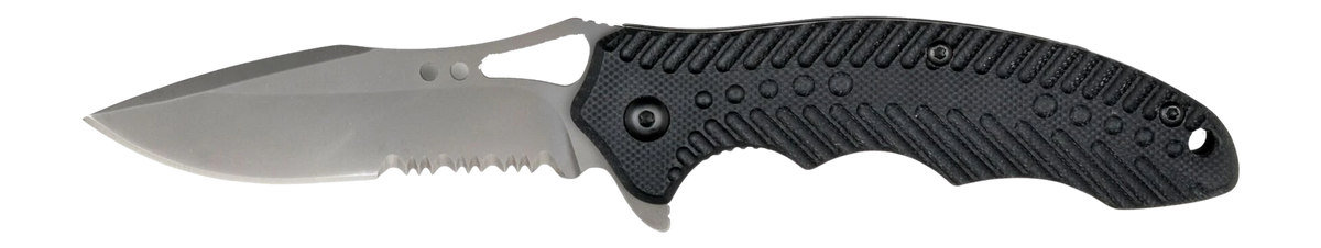 Ruko Socius RUK0173S 3.75" Part Serrated Folding Knife - TiNi 7Cr17MoV Black G10