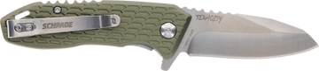 Schrade Tenacity Folding 2.5" Satin Modified Drop Point AUS-10A Part Serrated Green Aluminum