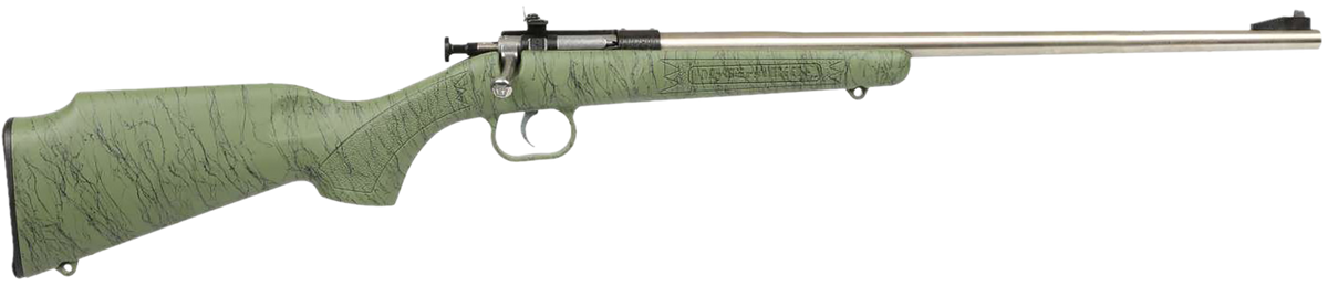 Crickett KSA2442 Youth 22 LR 16.13" 1-Rd Bolt Action Rifle - Stainless Barrel, Green/Black Webbing Synthetic Stock