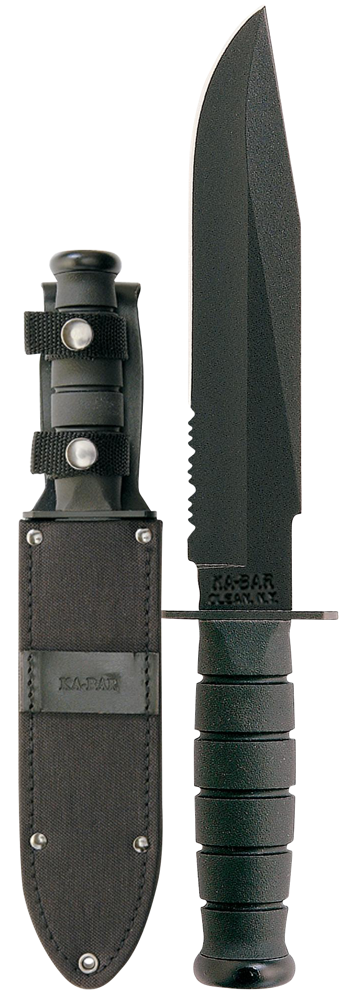 Ka-Bar 1271 Fighter 8" Clip Point Part Serrated 1095 Cro-Van Black Kraton G Handle Fixed - Leather/Nylon Sheath