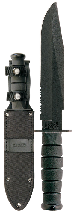 Ka-Bar 1271 Fighter 8" Clip Point Part Serrated 1095 Cro-Van Black Kraton G Handle Fixed - Leather/Nylon Sheath