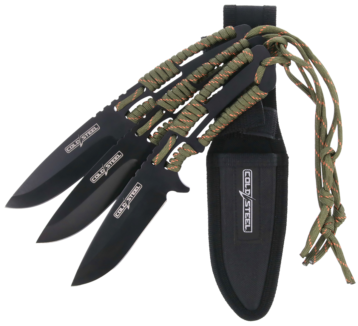Cold Steel Throwing Knives 3-Pack 4.4" Fixed Clip Point Plain Black Oxide 420 SS Paracord Wrap