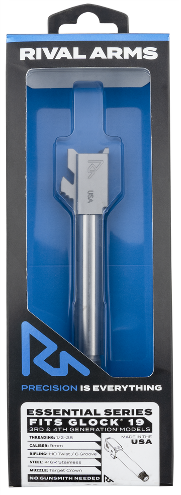 Rival Arms Essential V2 Match Grade 9mm Luger 4.49" Threaded Stainless Steel Drop-In Barrel - Fits Glock 19 Gen3-4