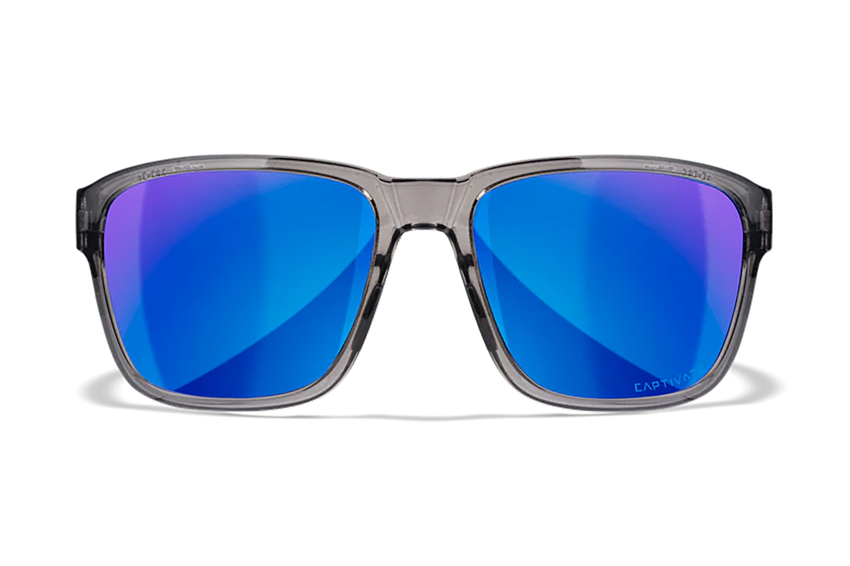 Wiley X Trek M/L Blue Mirror Lens Polycarbonate Gloss Crystal Dark Gray Frame Safety Glasses