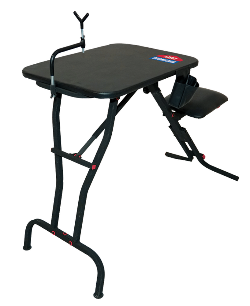 Birchwood Casey MSB100 Ultra Steady Shooting Bench - Folding Seat, Adjustable Gun Rest, Black Steel