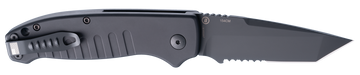 Hogue Ballista 3.5" Tanto Automatic Folding Knife - Part Serrated / 154CM Black Cerakote Blade / Matte Black Aluminum Handle