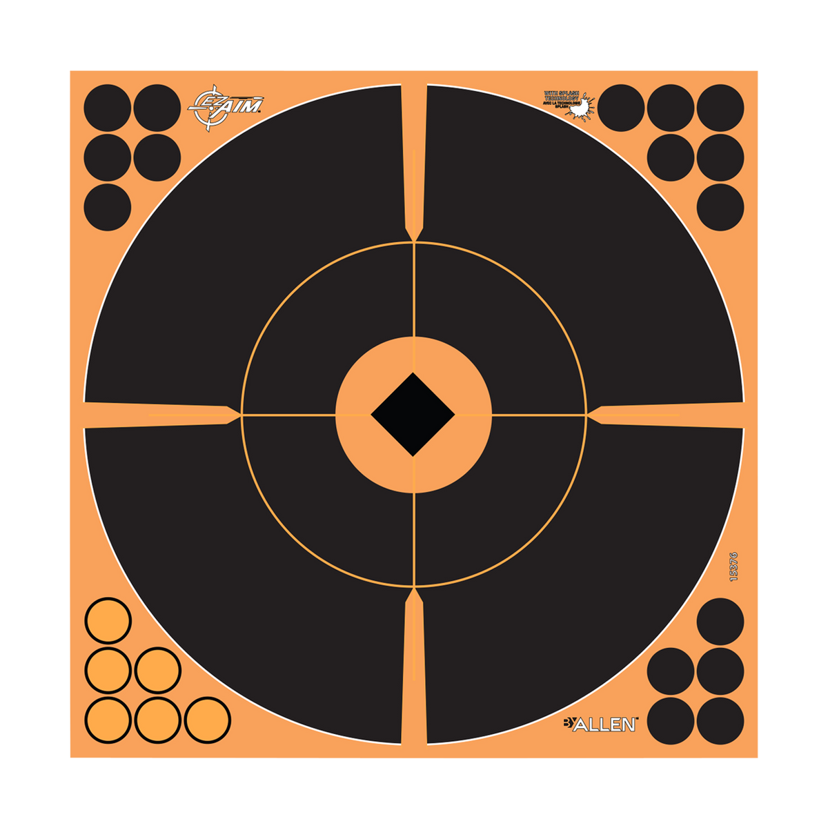 EZ-Aim 15376 Splash Reactive Self-Adhesive Paper Bullseye Target 12" Black/Orange - 5 Pack