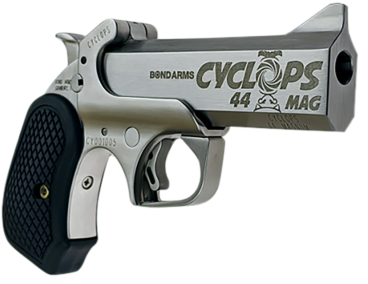 Bond Arms Cyclops Big Bore 44 Mag 4.25" 1-Rd Break-Action Pistol - Matte Stainless/Black B6 Grips