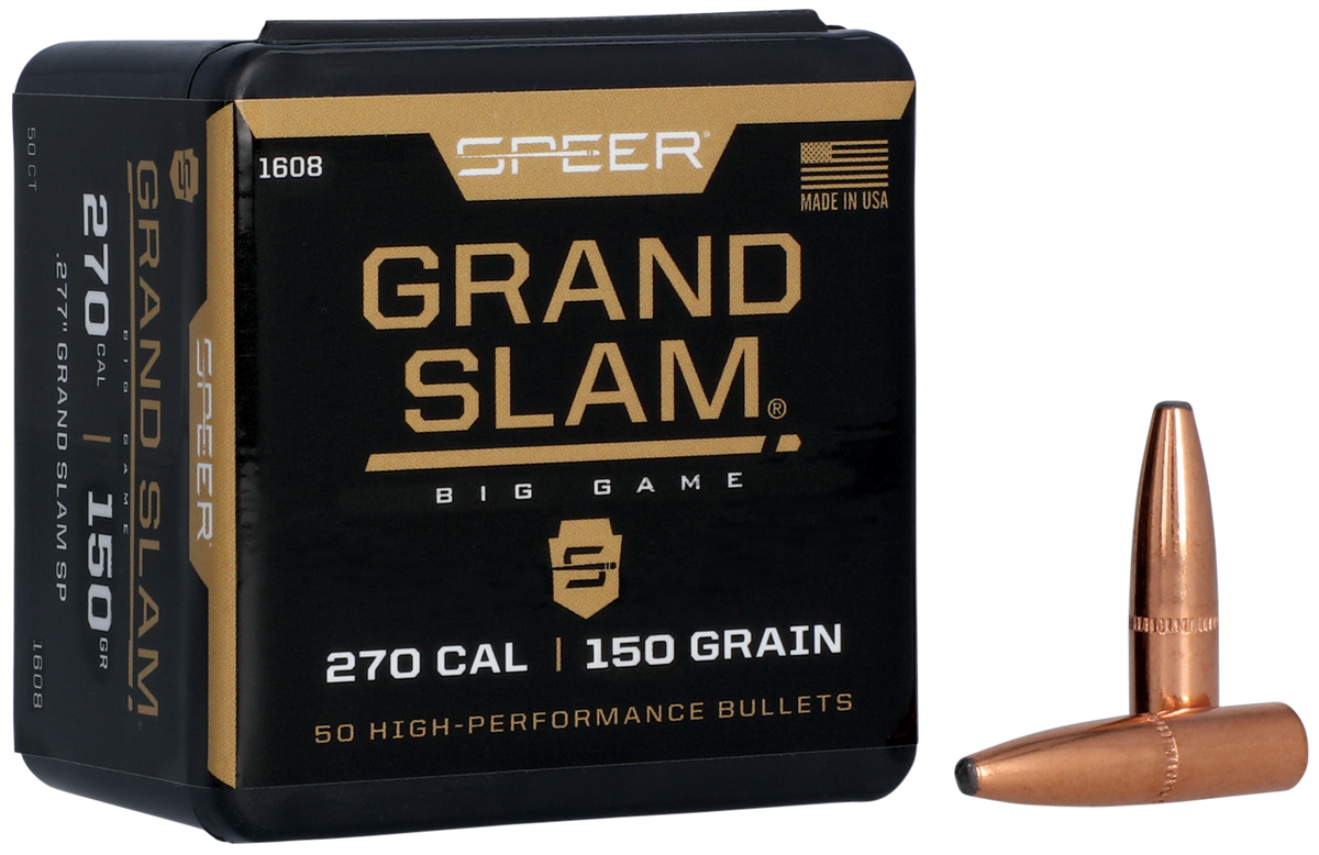 Speer Ammo 1608 Grand Slam .277 270 Cal 150gr Soft Point Rifle Reloading Bullets - 50/Box