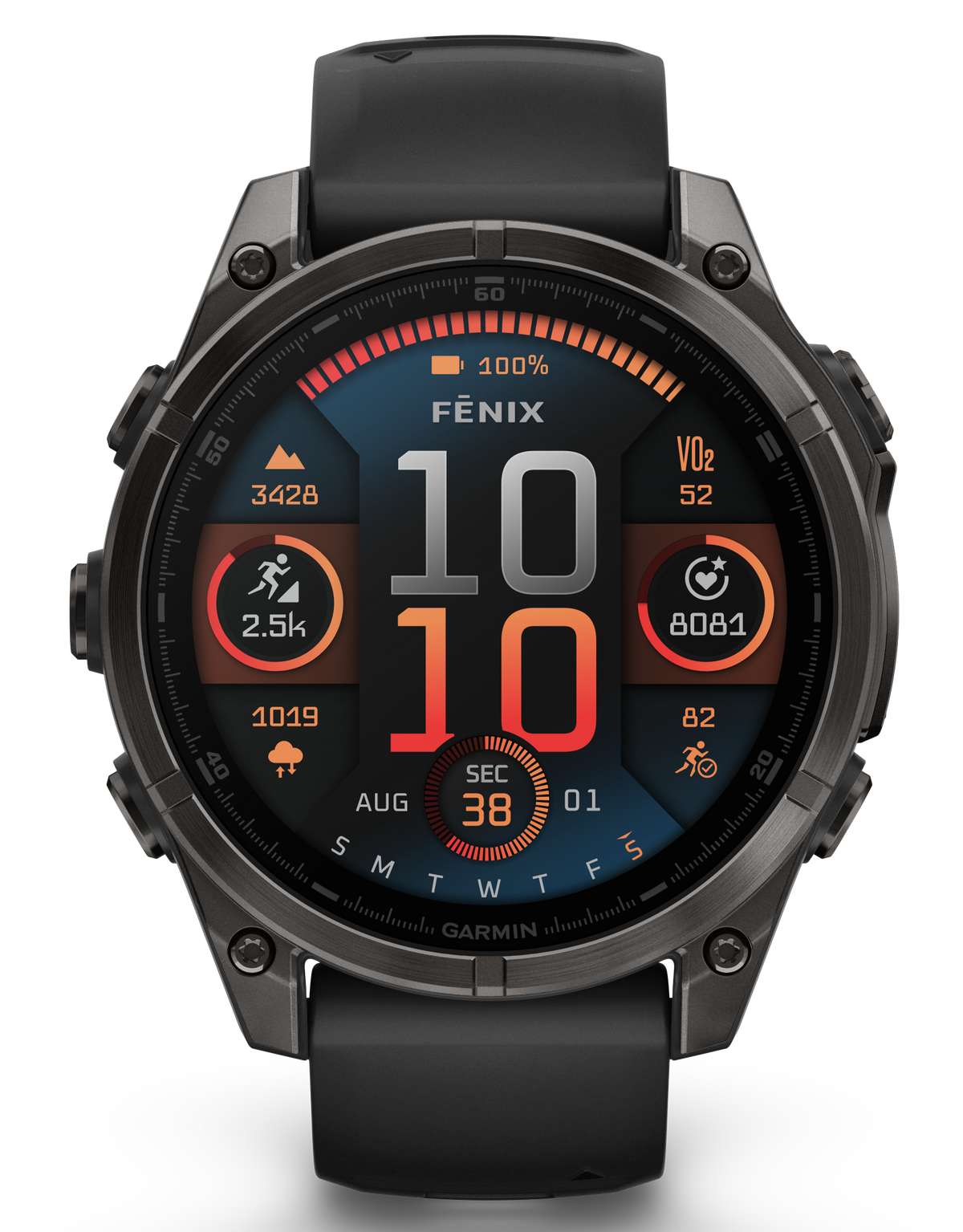 Garmin Fenix 8 47mm AMOLED Sapphire GPS Smartwatch - Carbon Gray DLC Titanium / Black Silicone