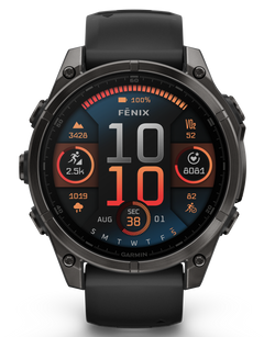 Garmin Fenix 8 47mm AMOLED Sapphire GPS Smartwatch - Carbon Gray DLC Titanium / Black Silicone