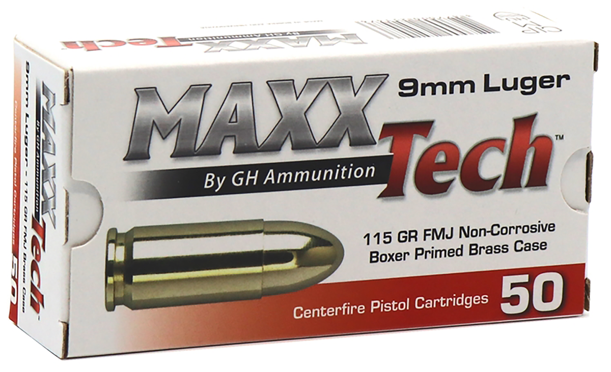MaxxTech 9mm Luger 115gr FMJ Brass Pistol 50 Rd - Box or Case