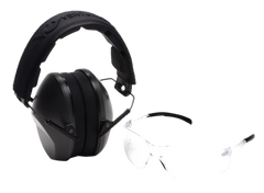 Pyramex VGCOMBO110 Low-Profile Combo Kit Clear Lens Safety Glasses & 24 dB NRR Gray Earmuffs