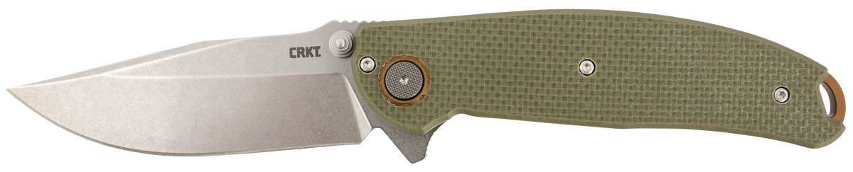 Columbia River CRKT 2471 Butte 3.36" Folding Plain Stonewashed D2 OD Green G10