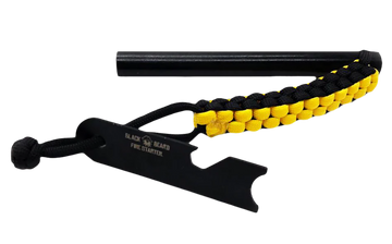 Black Beard Fire Starters Ferro Rod 7 in Black/Yellow Paracord Fire Starter