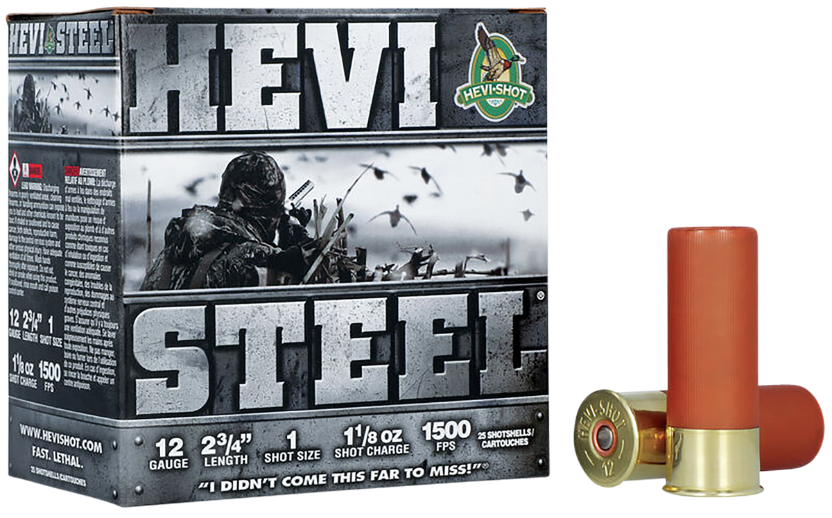 Hevishot HEVI-Steel 12 Gauge 2.75" 1-1/8 oz #1 Shot 1500 fps - Box or Case