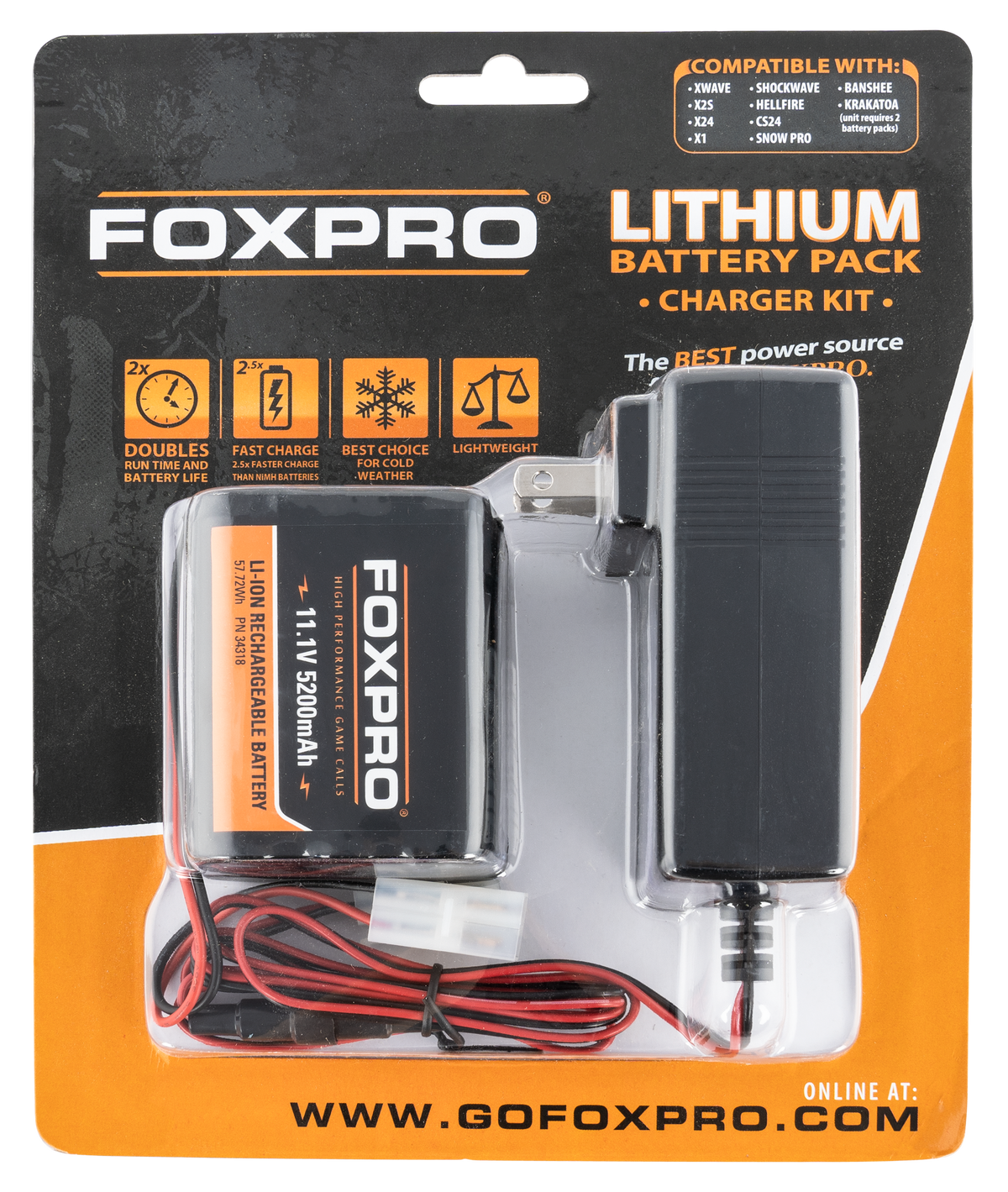 Foxpro LITHCHG Lithium Battery Kit 11.1V 5,200 mAh Fast Charge - Shockwave/Banshee
