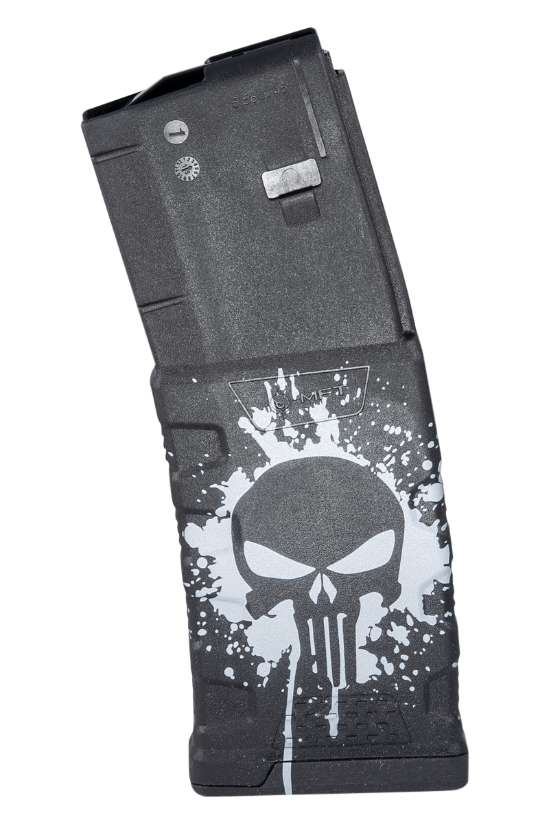 Mission First Tactical Extreme Duty 30rd 223 Rem/5.56x45mm AR-15/M4 Polymer Magazine - White Punisher Skull Splatter
