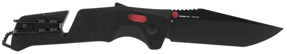 S.O.G Trident AT 3.70" Folding Tanto Plain Black TiNi Cryo D2 Blade - Black w/Red GRN