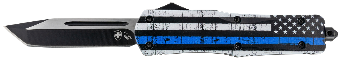 Templar Knife Gen II Back The Blue Large 3.5" OTF Tanto Plain 440C Black Oxide Stonewashed Aluminum Handle