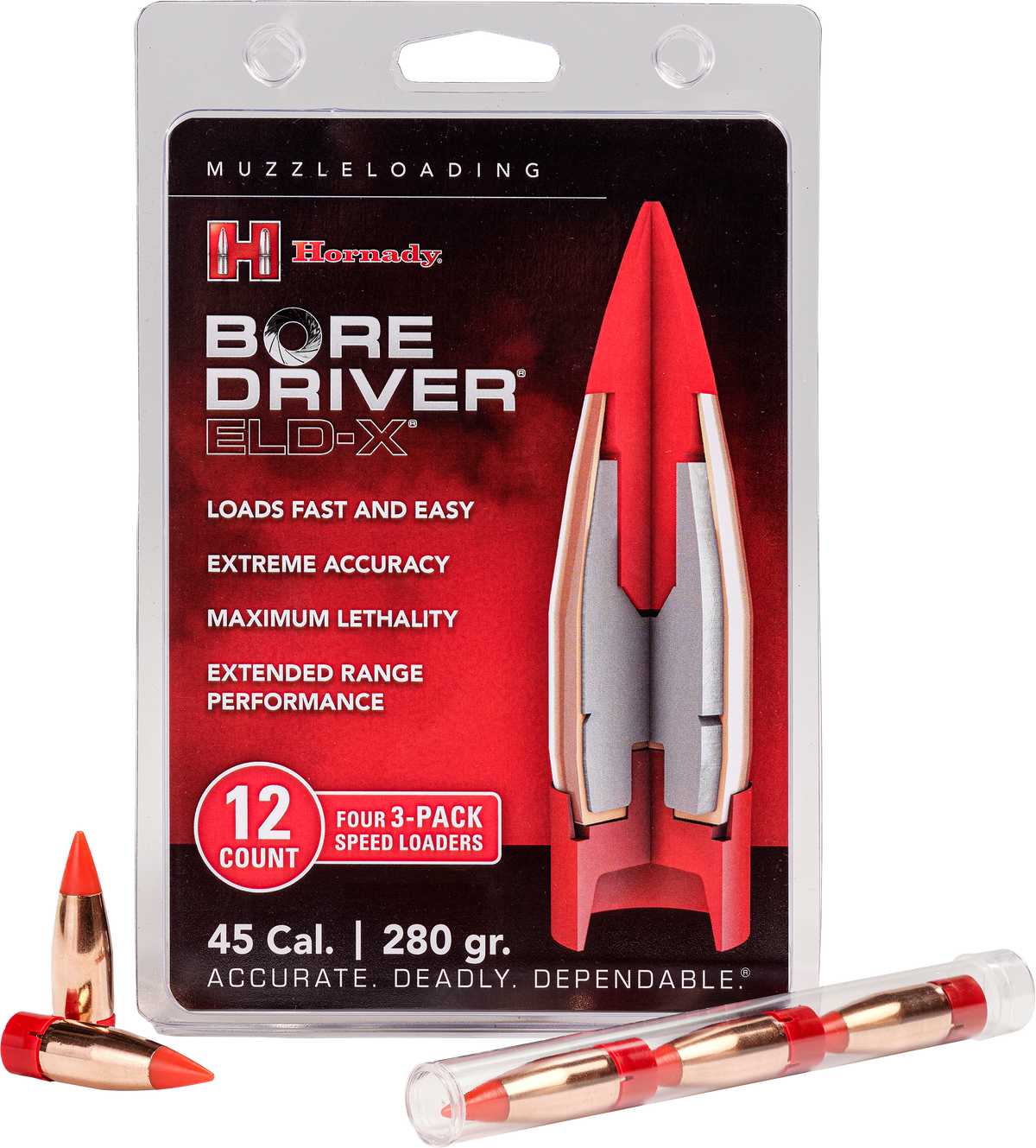 Hornady Bore Driver ELD-X .45 Cal 280gr Polymer Tip Muzzleloader Bullets - 12/Box
