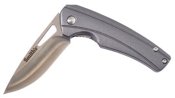 Smiths Products Istana 2.75" Folding Drop Point Plain Satin 400 SS Blade - Gray Anodized Aluminum Handle