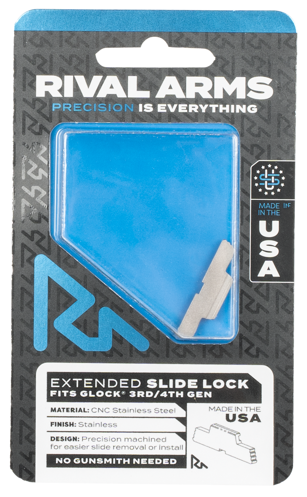 Rival Arms RA80G001D Extended Slide Lock Stainless Steel for Glock Gen3/4