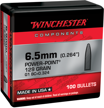 Winchester Power-Point 6.5 Creedmoor .264 129gr Reloading Bullets - 100/Box