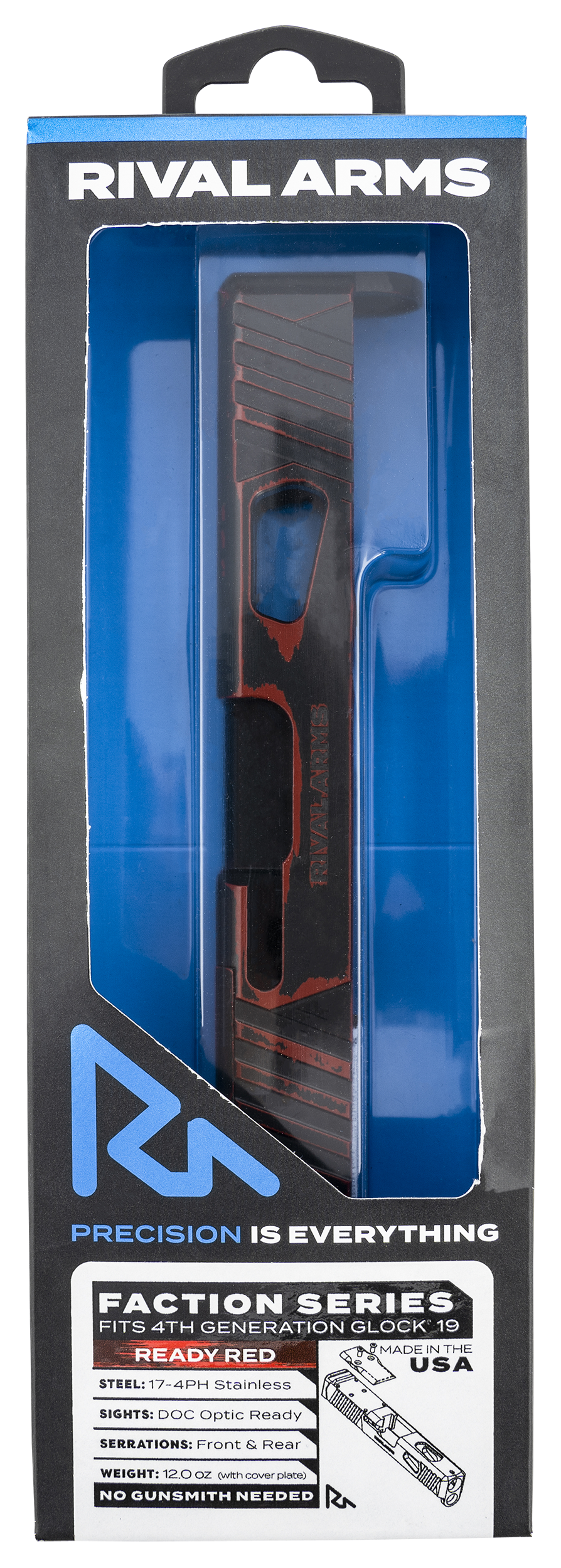 Rival Arms Faction Series Slide A1 9mm Luger Docter Cut Cerakote Ready Red 17-4 Stainless Steel - Glock 19 Gen4
