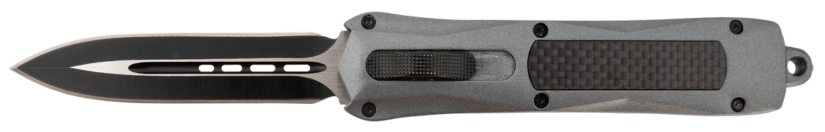 Steel River Knives Spartan 3.5" OTF Dagger Plain Black/Silver 440C SS Blade Gray Carbon Fiber Inlay Aluminum Zinc Alloy Handle