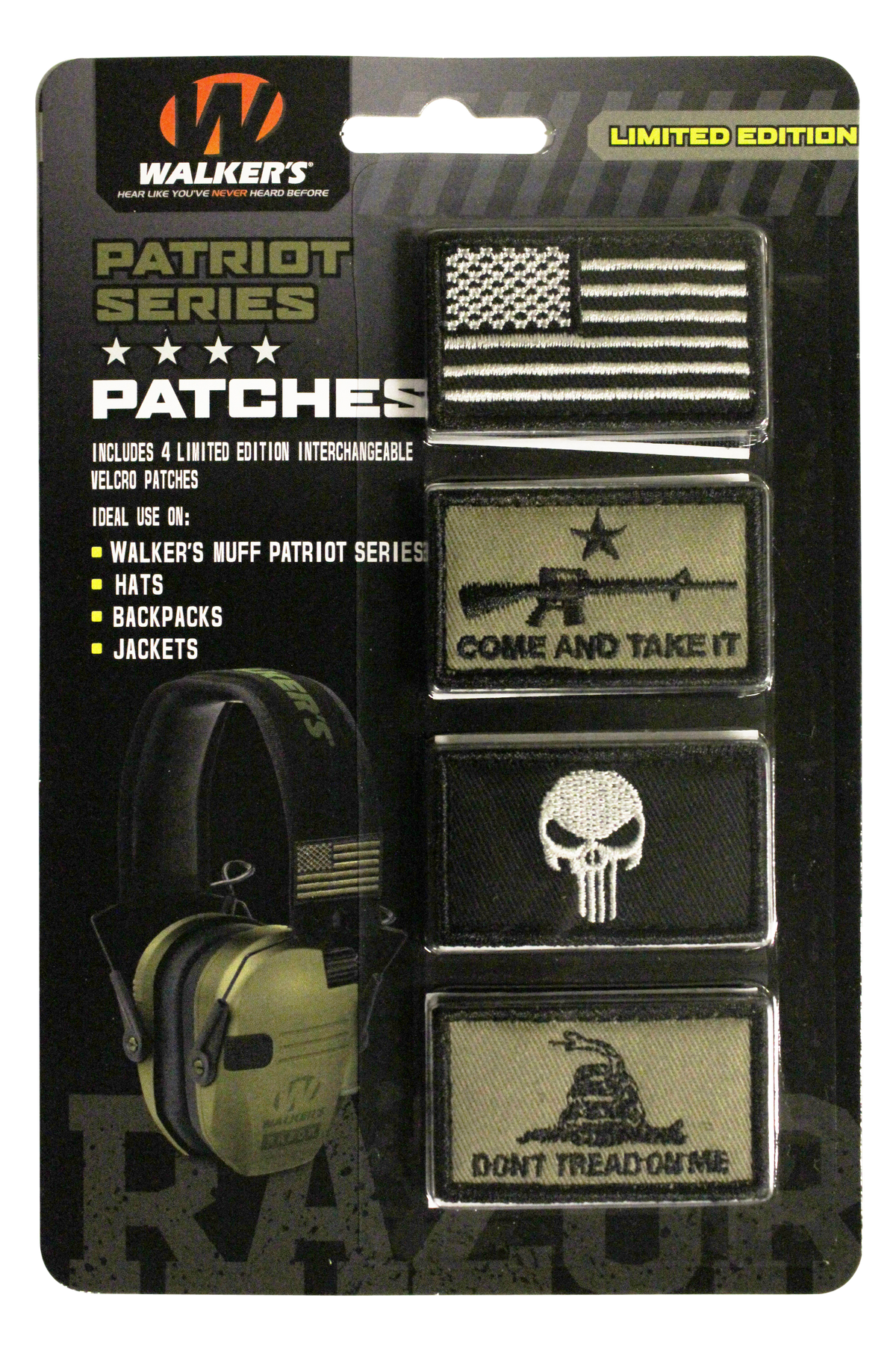 Walkers Game Ear Patriot Muff Patch Kit American Flag Version - Velcro