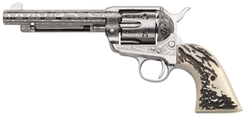 Taylor's & Company 1873 Cattle Brand 357 Mag 5.50" 6-Rd SAO Revolver - Nickel Engraved Imitation Stag Grip