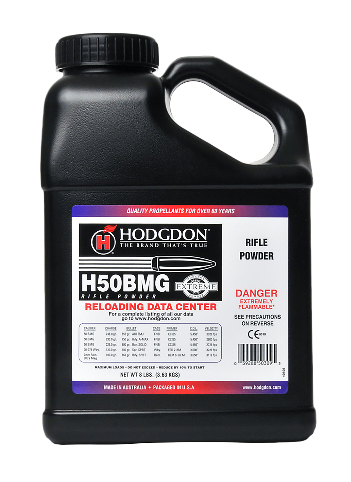 Hodgdon H50BMG Extreme Smokeless Rifle Powder 50 BMG 8 lbs