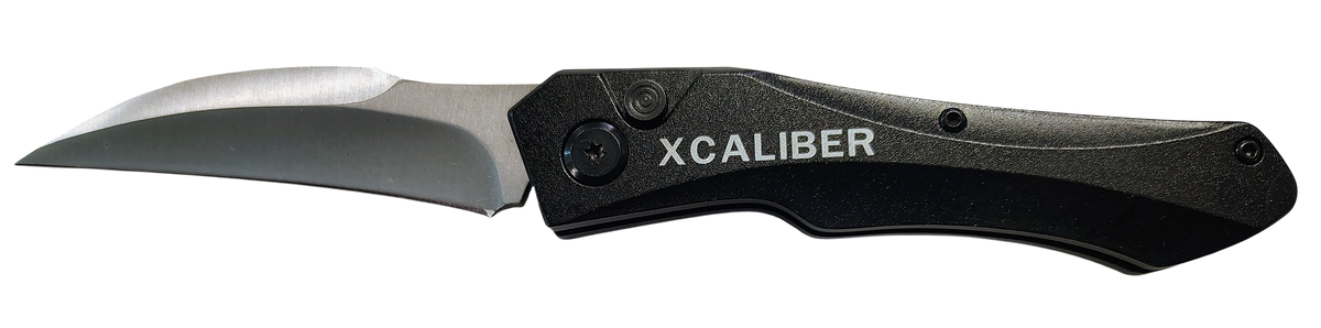 Xcaliber Knife Company Switch Blade 3.25" Automatic Folding Sheepsfoot Plain D2 Steel - Black Aluminum Handle