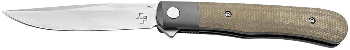 Boker Plus Modern Trapper Uno 01BO930 3.23" Plain Nitro-V Blade Green Micarta Liner Lock Folder