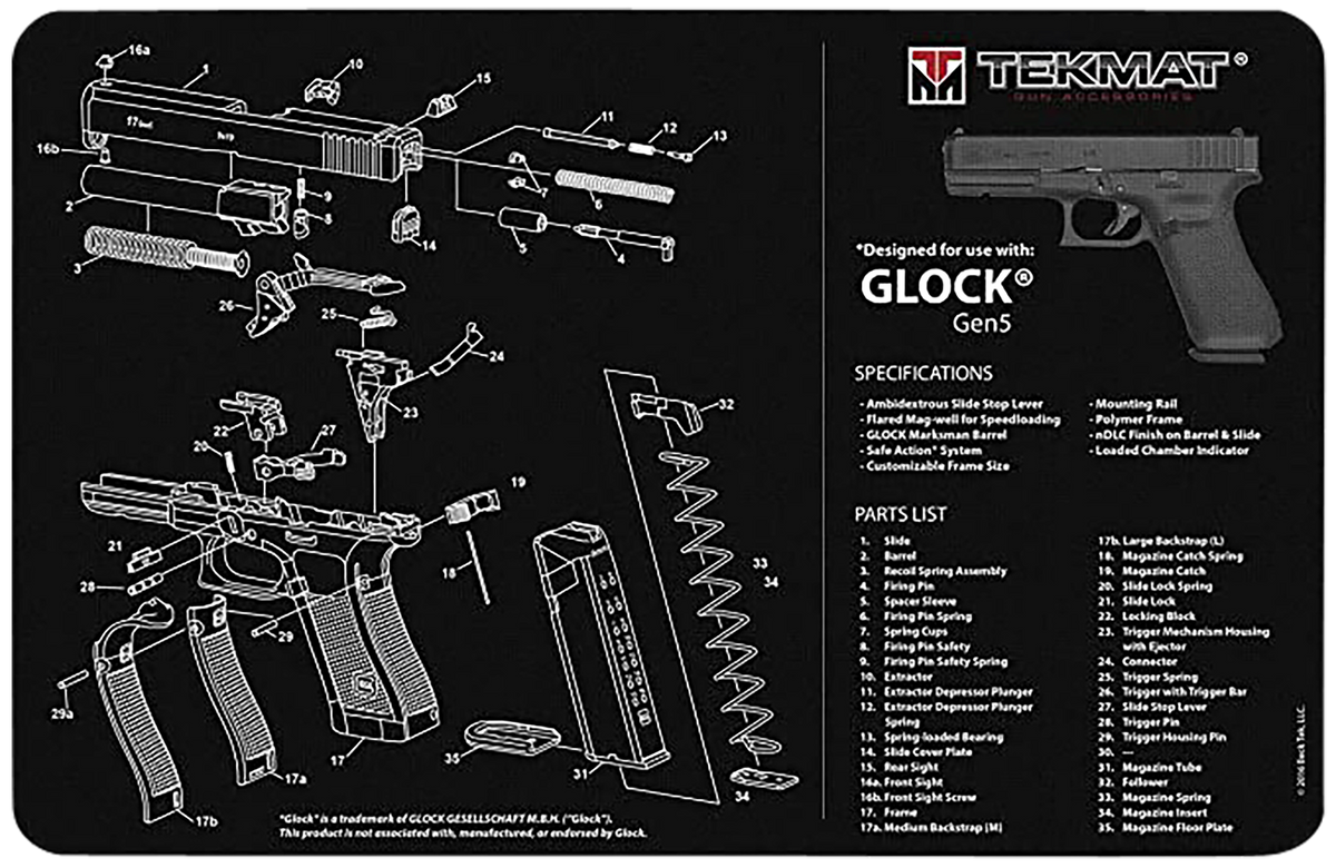 TekMat Ultra 20 Cleaning Mat 15"x20" Rubber - Glock Gen 5 Parts Diagram