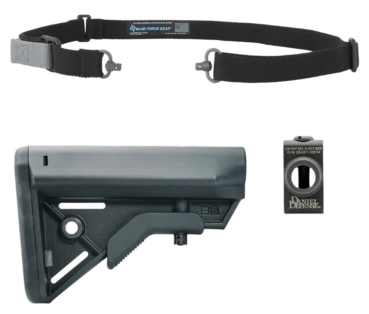 Blue Force Gear M4 Modern Combat Sling Kit Black w/ Vickers Push Button Sling, B5 Buttstock & Picatinny QD Socket