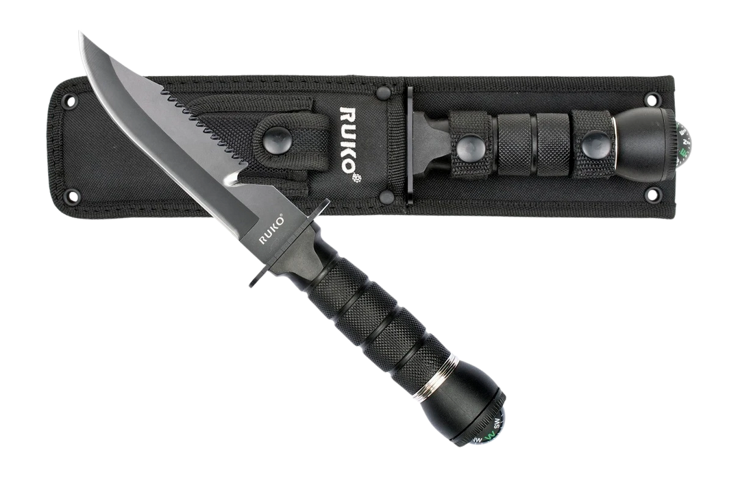 Rynoblade Knives RUKO RUK0165 440A 3-3/8" Folding Knife - TiN Coated Serrated Drop Point